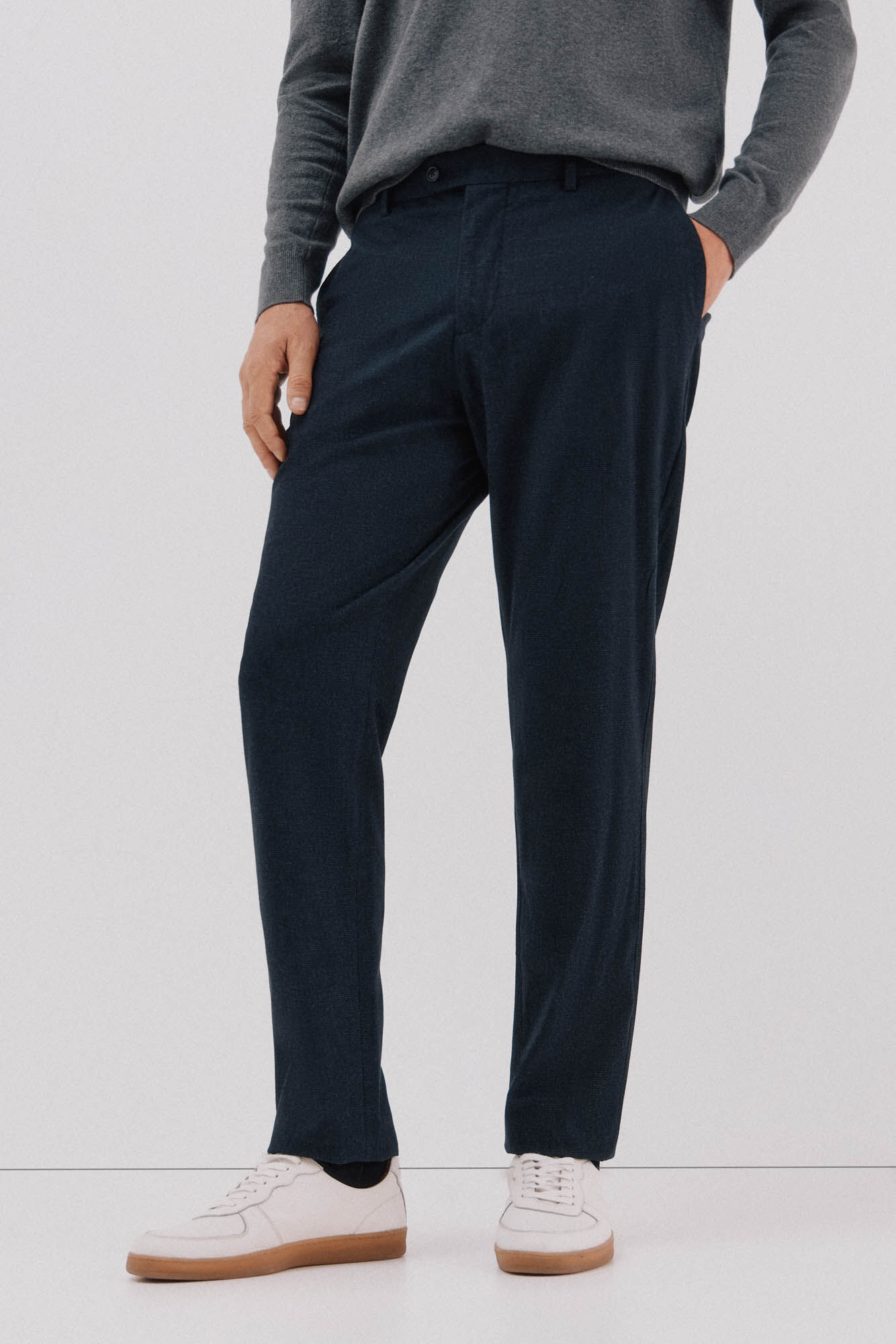 Cortefiel Micro-check cotton pants Navy
