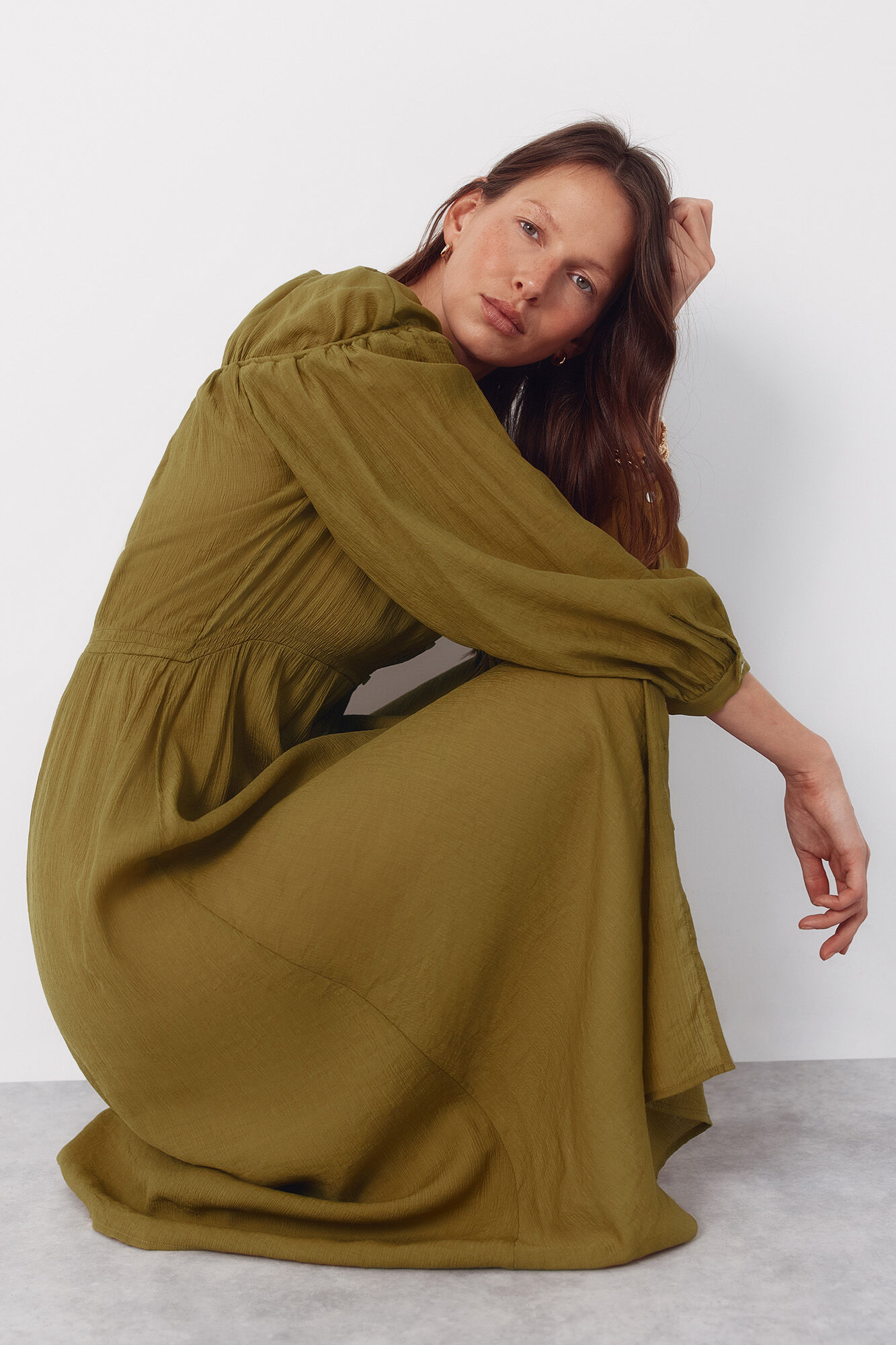 Cortefiel V dress with drawstring Yellow