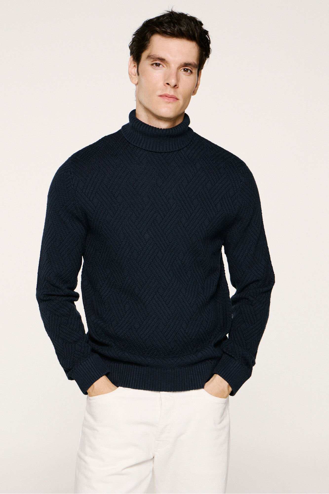 Selected 100% organic cotton high neck structured jumper  Navy