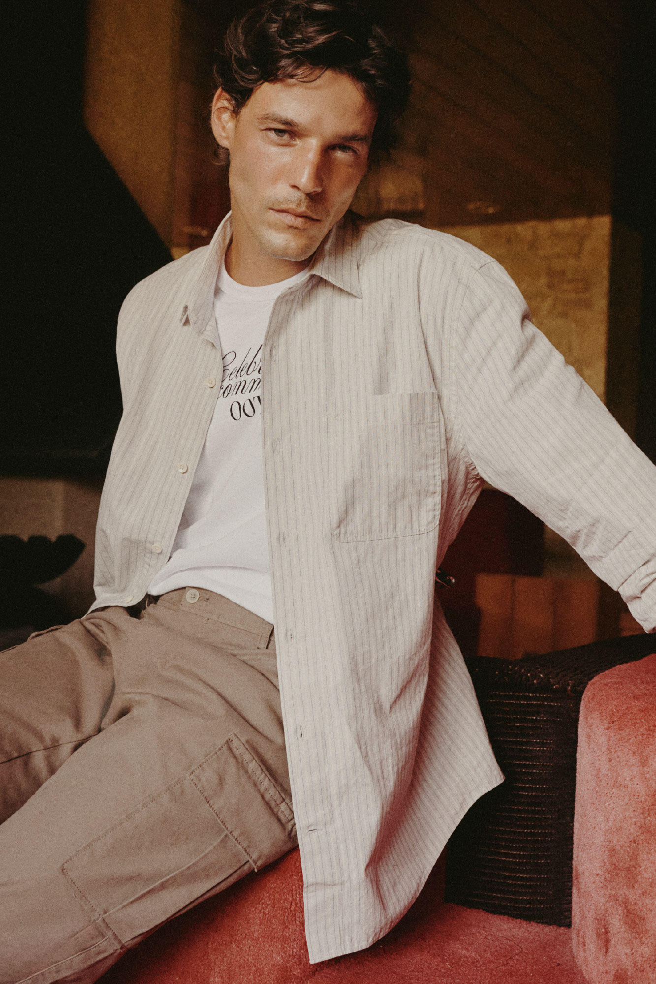 OOTO Camisa riscas estruturada Azul