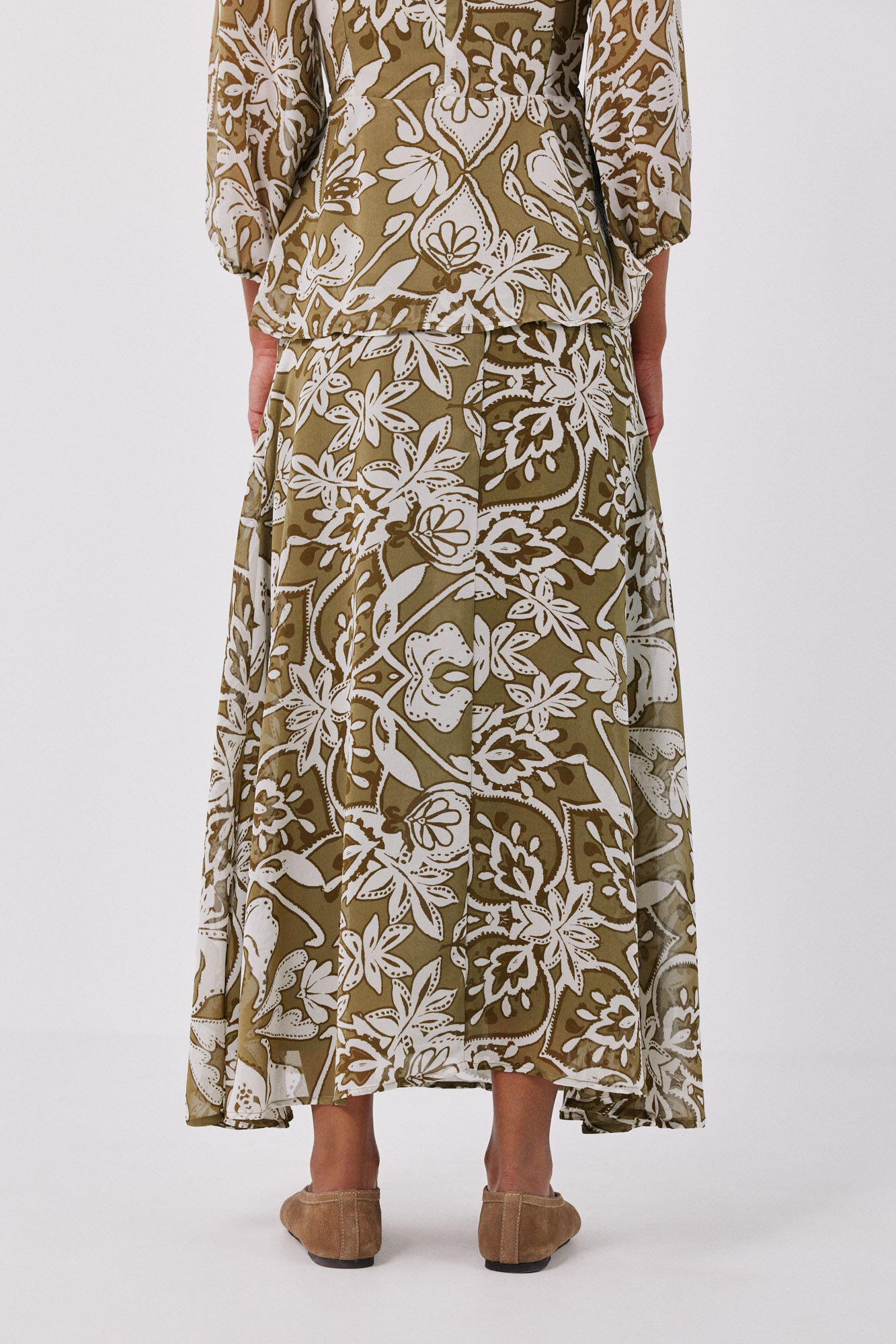 Cortefiel Printed long skirt Printed green
