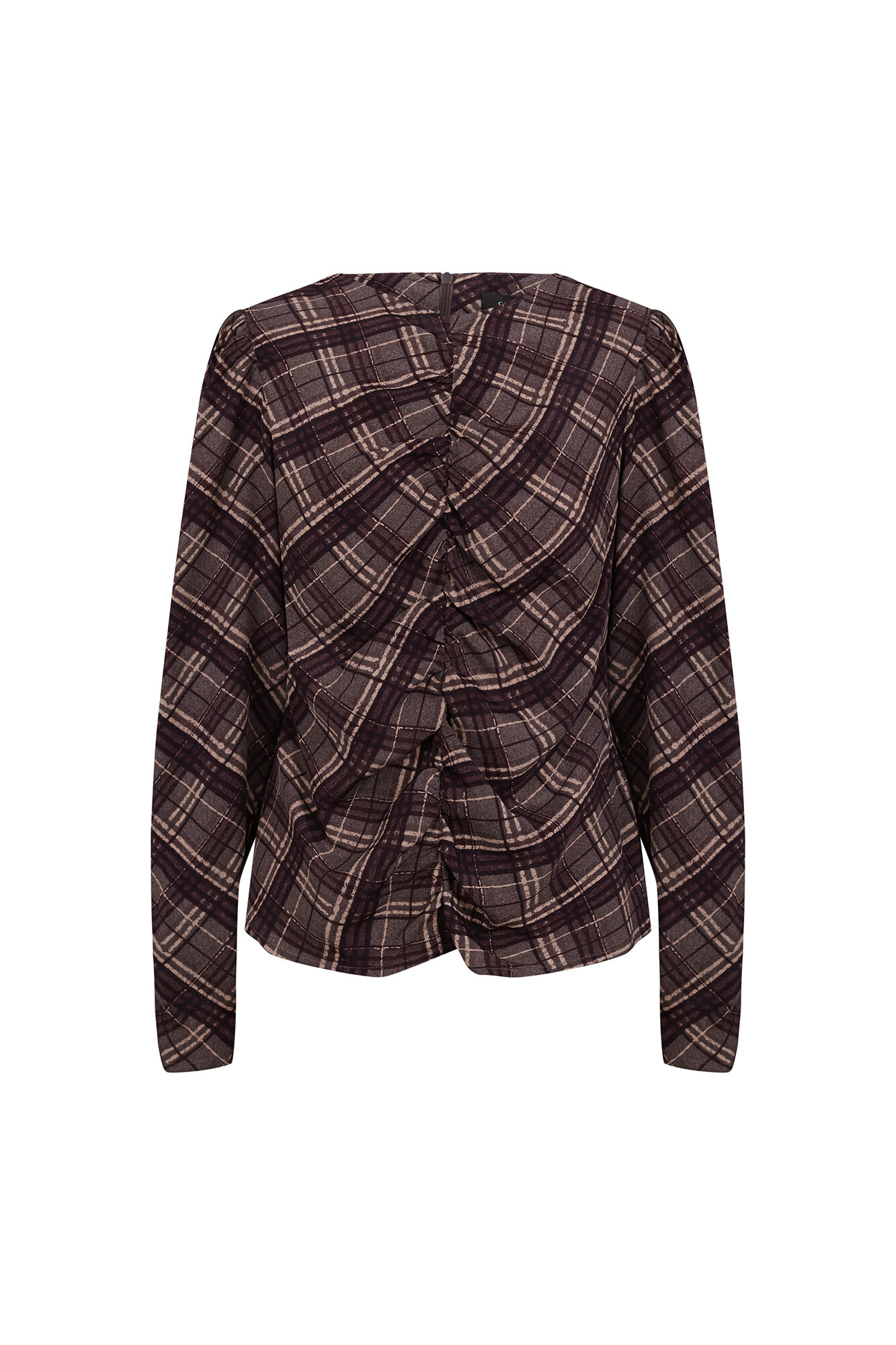 Cortefiel Fitted checked ruffle blouse Printed grey