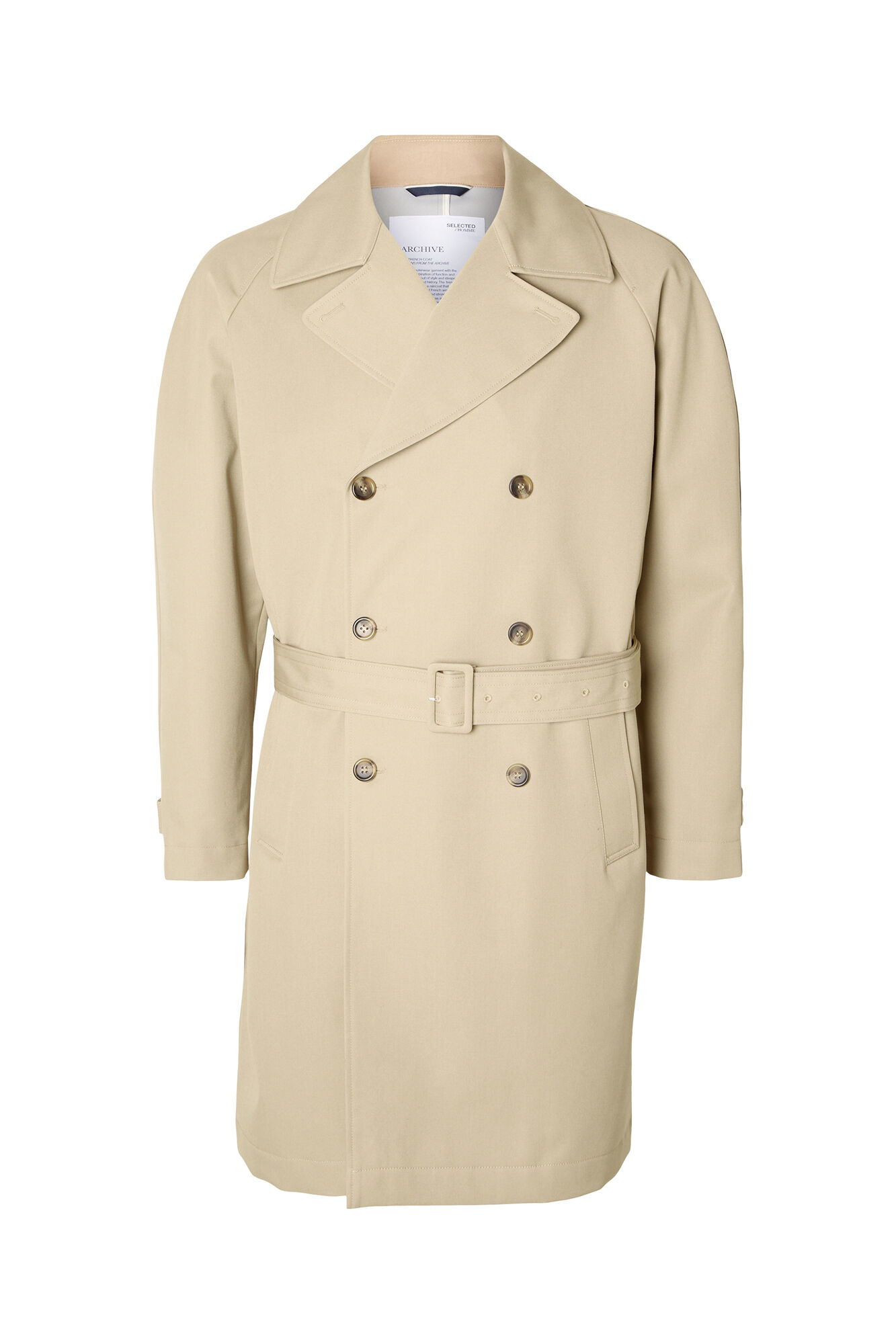 Selected Gabardina cl&aacute;sica con solapas y cintur&oacute;n confeccionada con materiales reciclados Marr&oacute;n