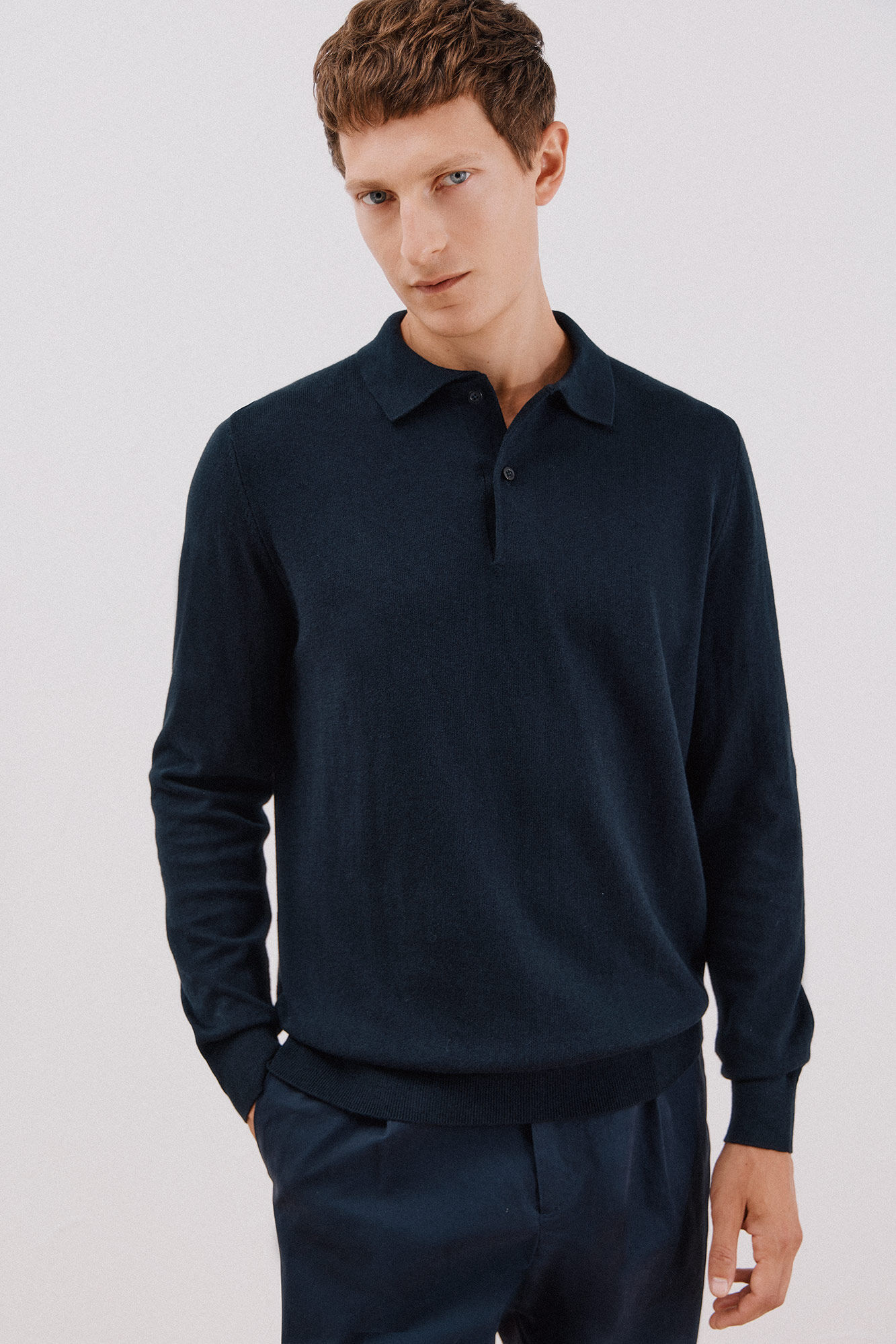 Cortefiel Cotton cashmere polo shirt neck jersey Navy