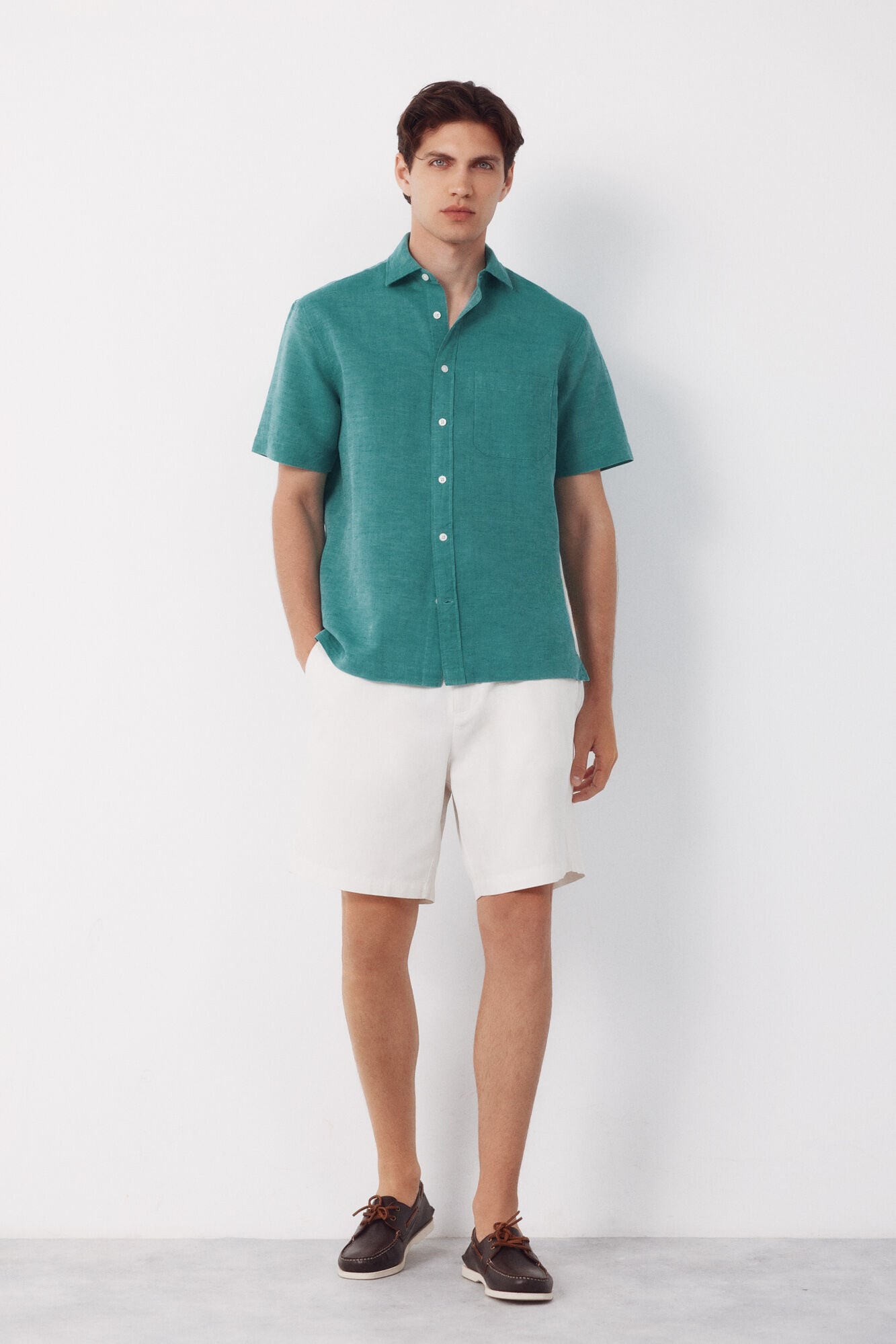 Cortefiel Plain cotton linen short sleeve shirt