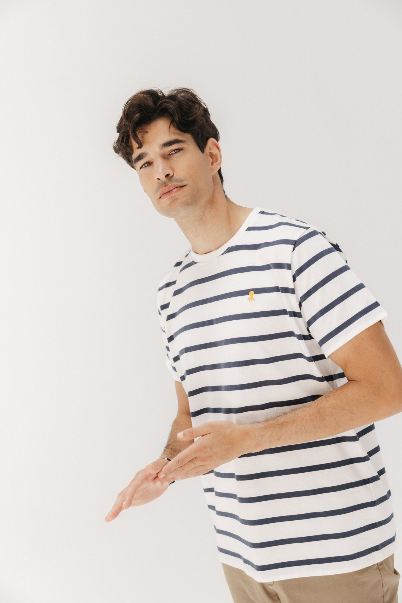 elPulpo Camiseta b&aacute;sica bordado rayas