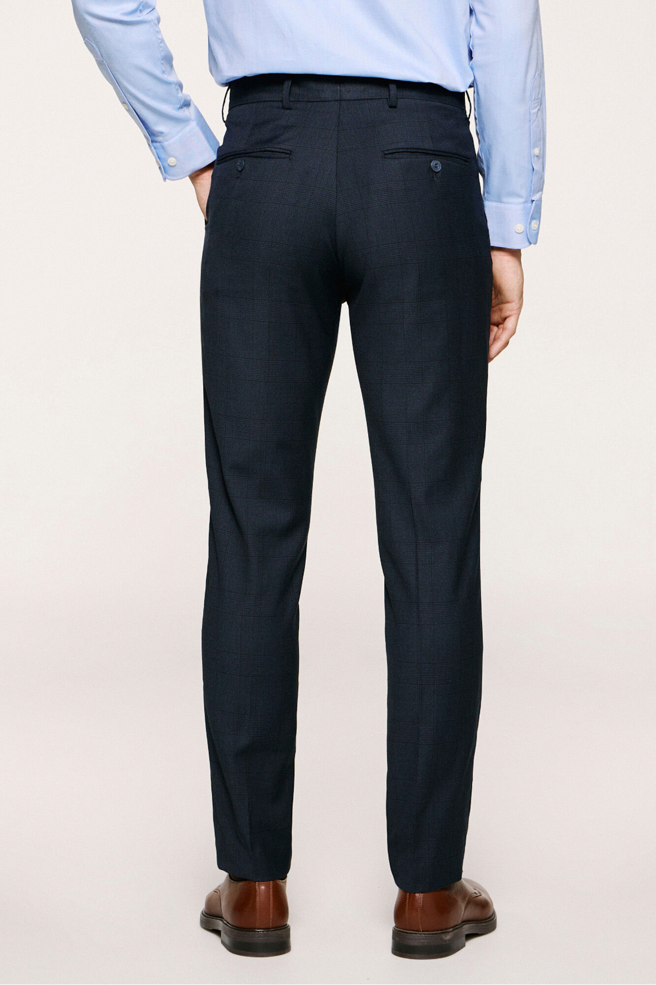 Selected Cal&ccedil;a de terno xadrez slim fit  Azul
