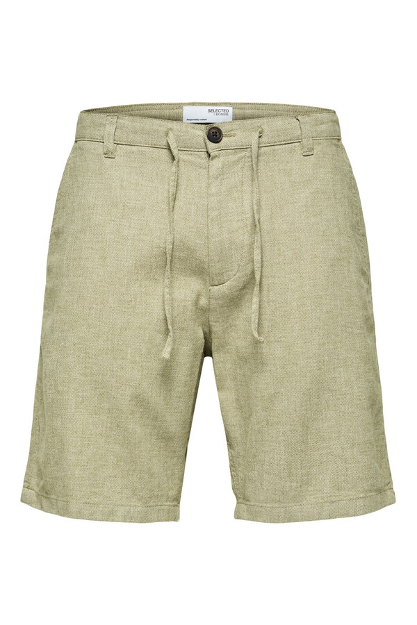 Cortefiel Pantalón chino corto confeccionado con lino y algodón orgánico. Verde pistacho