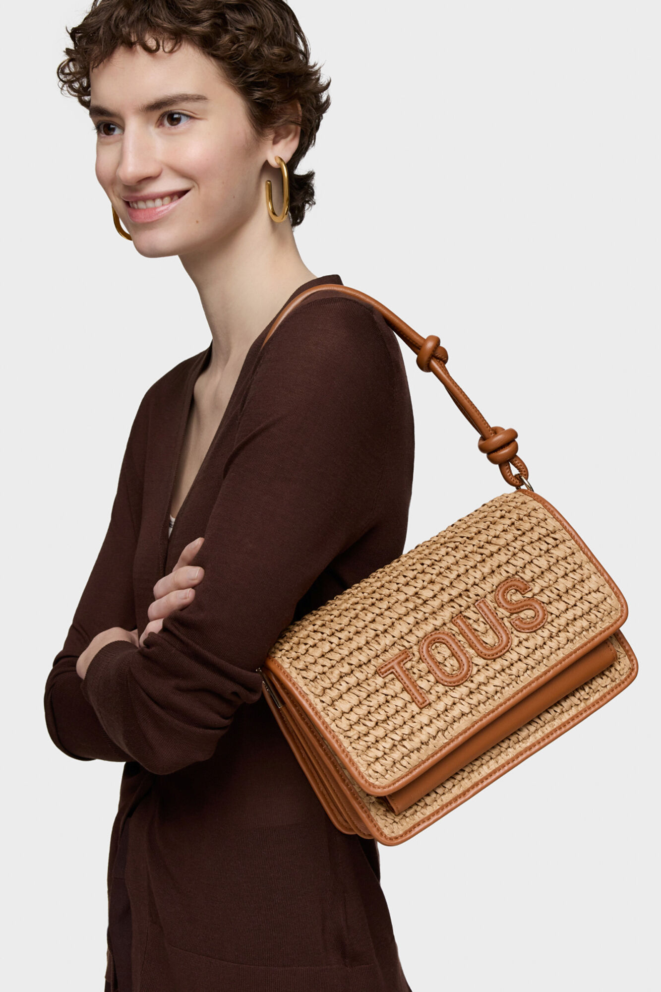 Tous Camel Audree Rafia Medium Crossbody Bag Beige