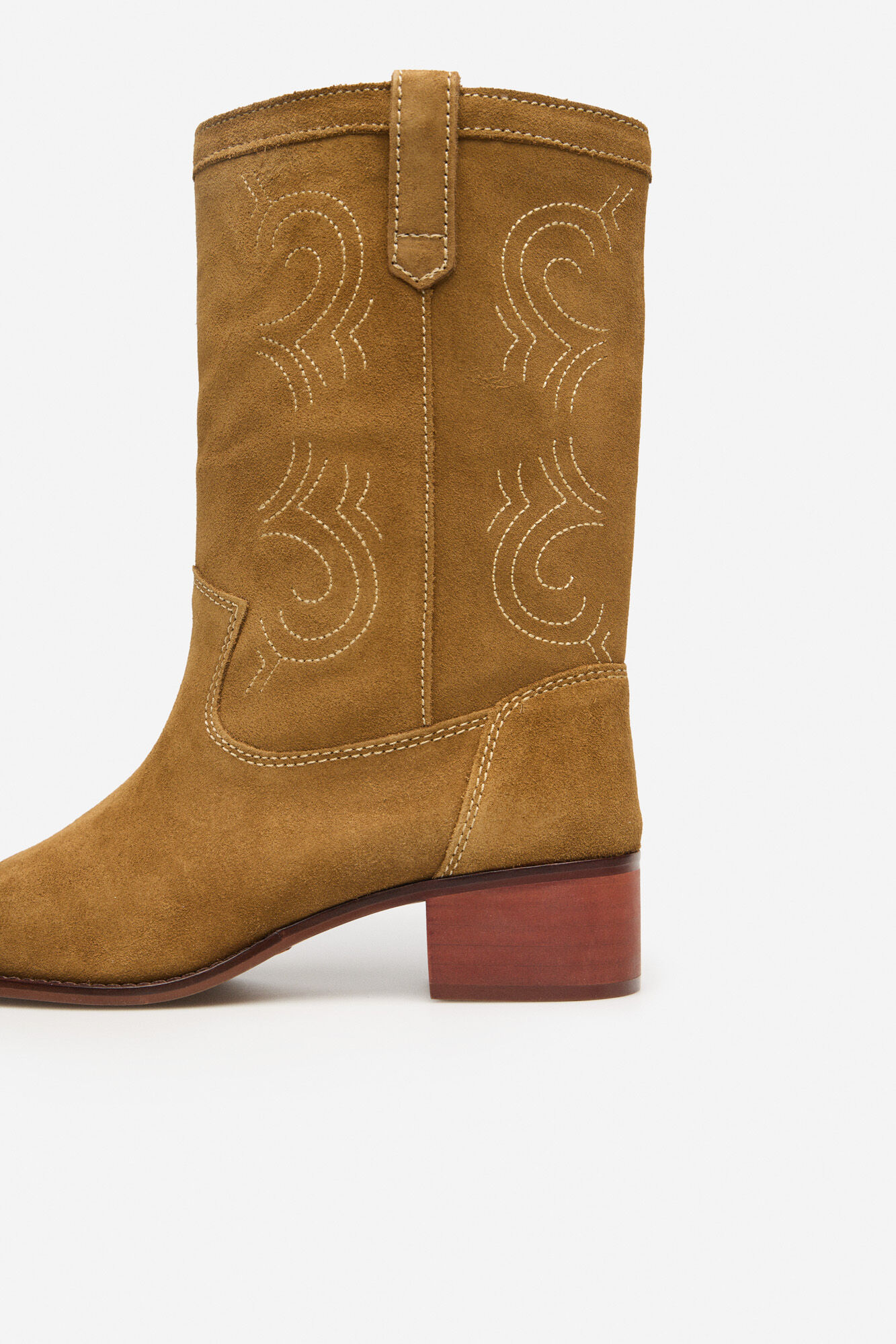 Cortefiel split leather boot with contrasting stitching Beige