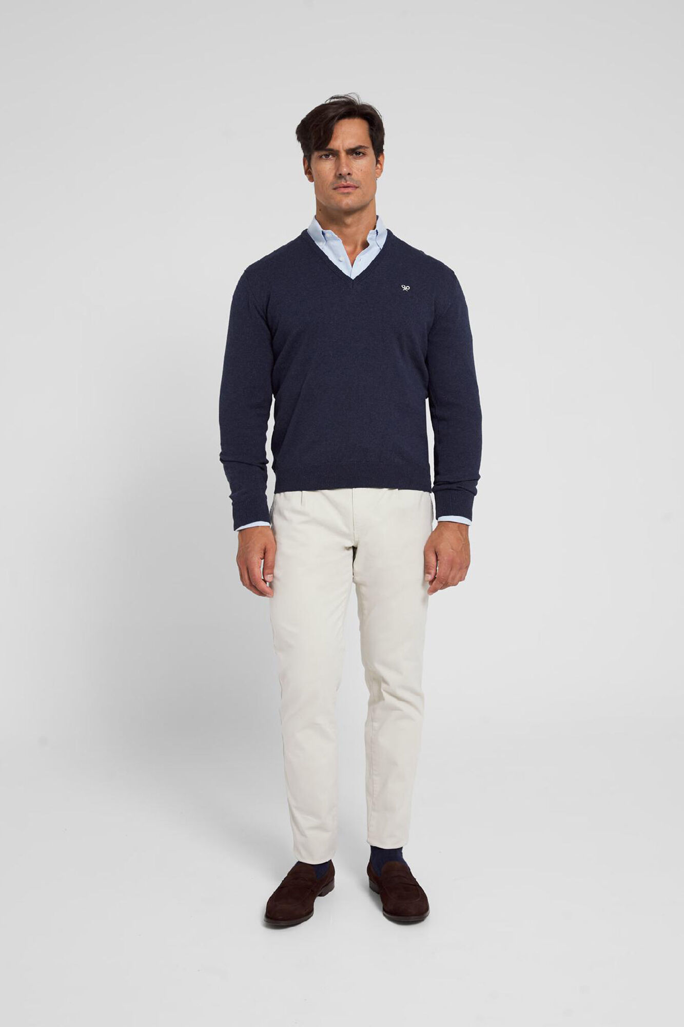 Silbon Camisola em bico retro azul-marinho Azul