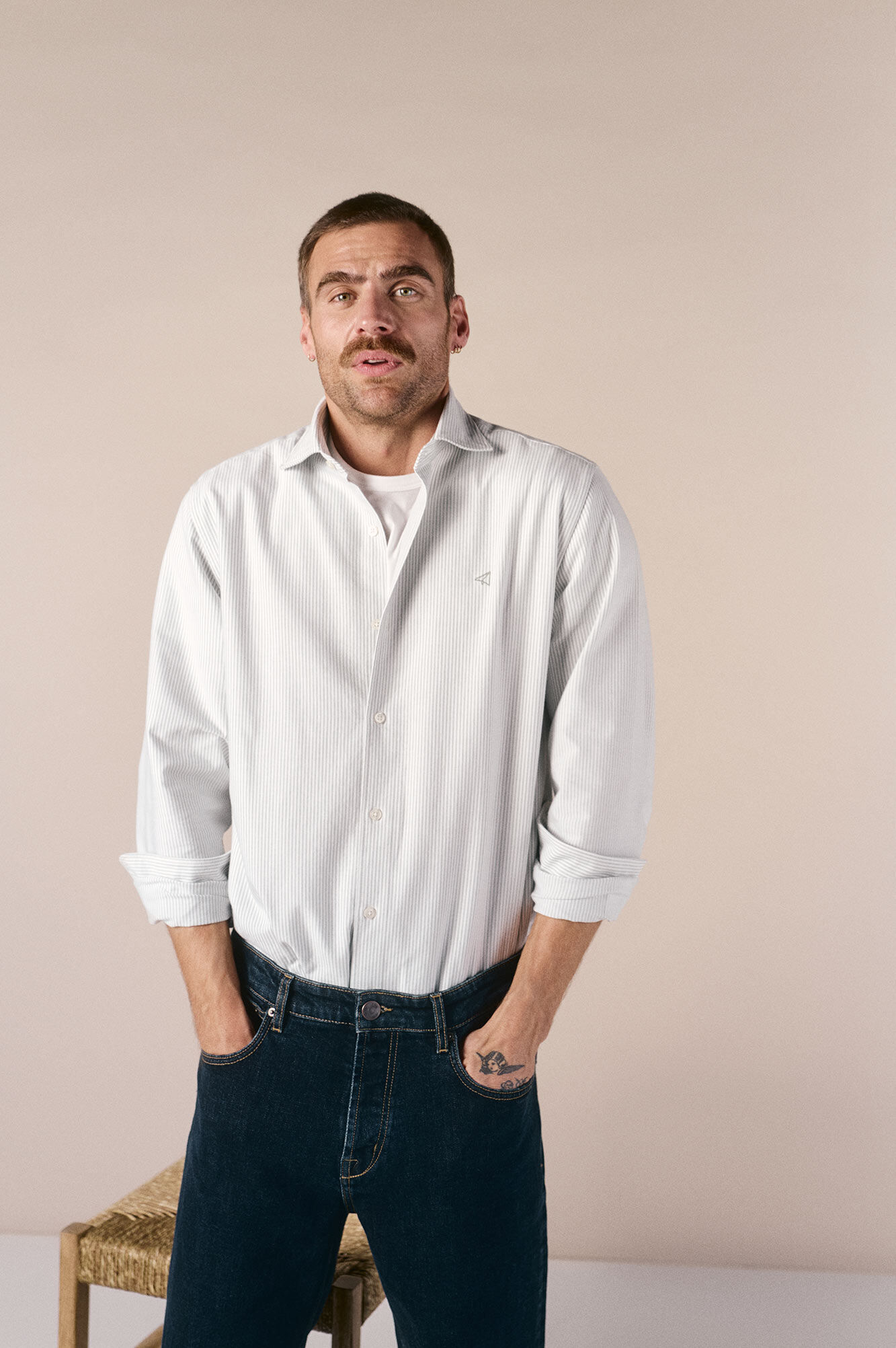 OOTO Camisa oxford raya candela manga larga