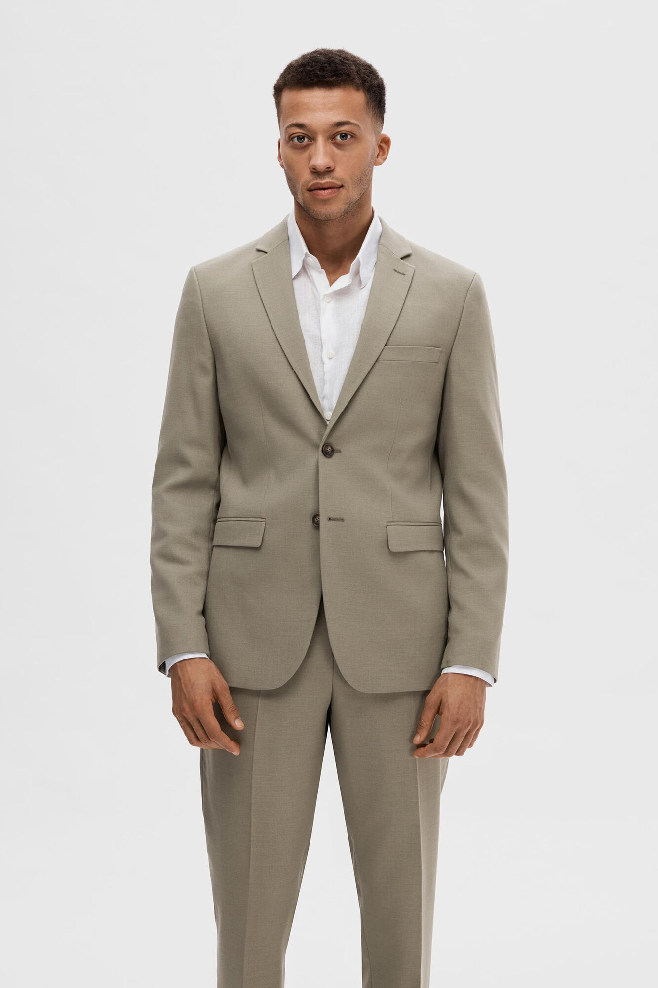 Selected Slim fit suit jacket made with wool Beige