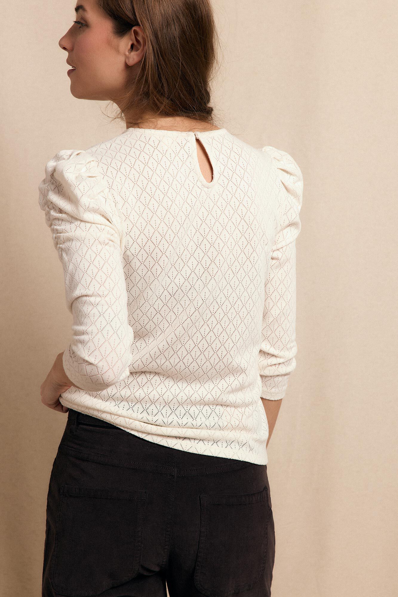 Slowlove Top estruturado com manga bufantes Ecru