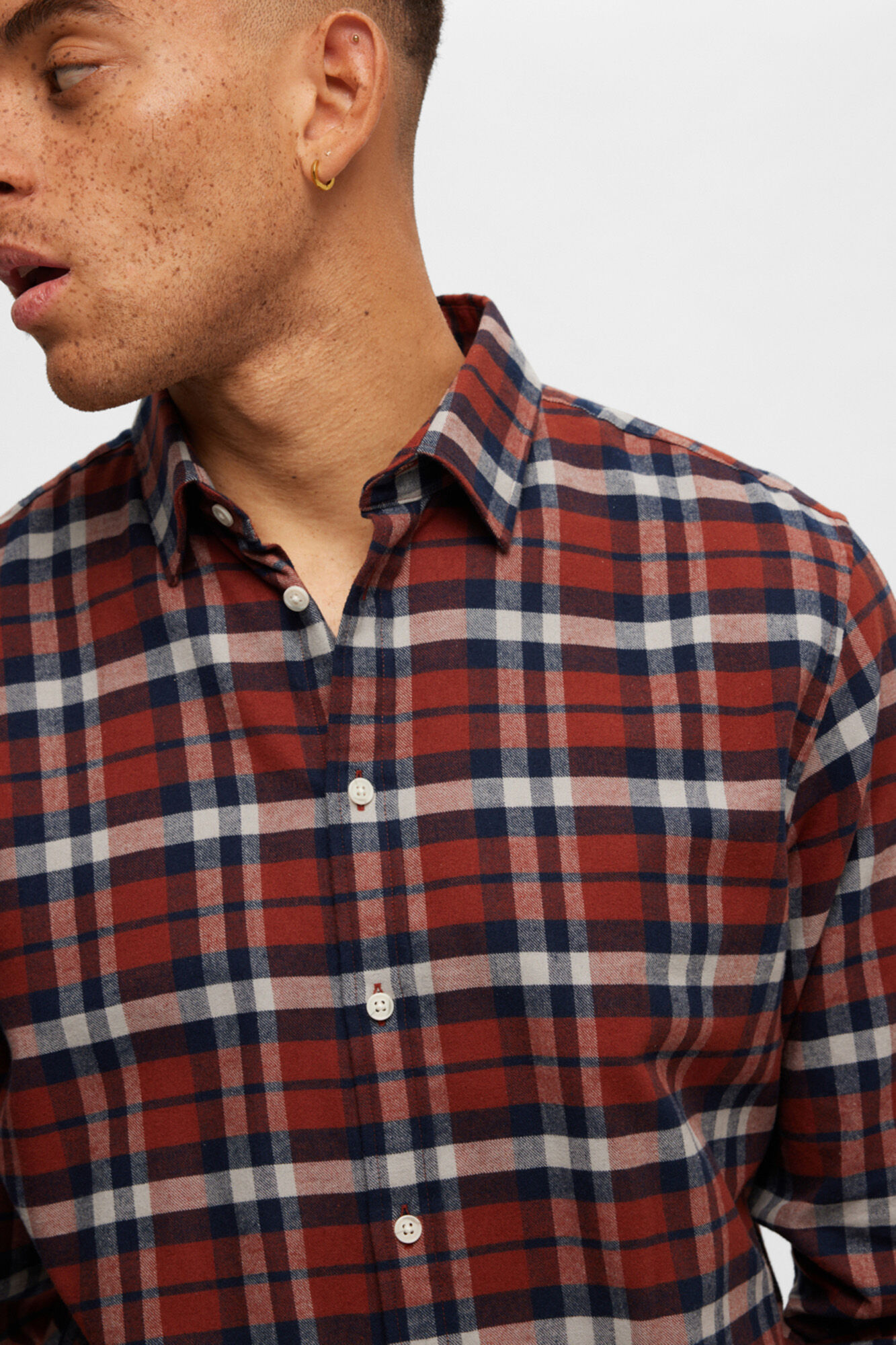 Selected Camisa de manga comprida com corte slim Vermelho