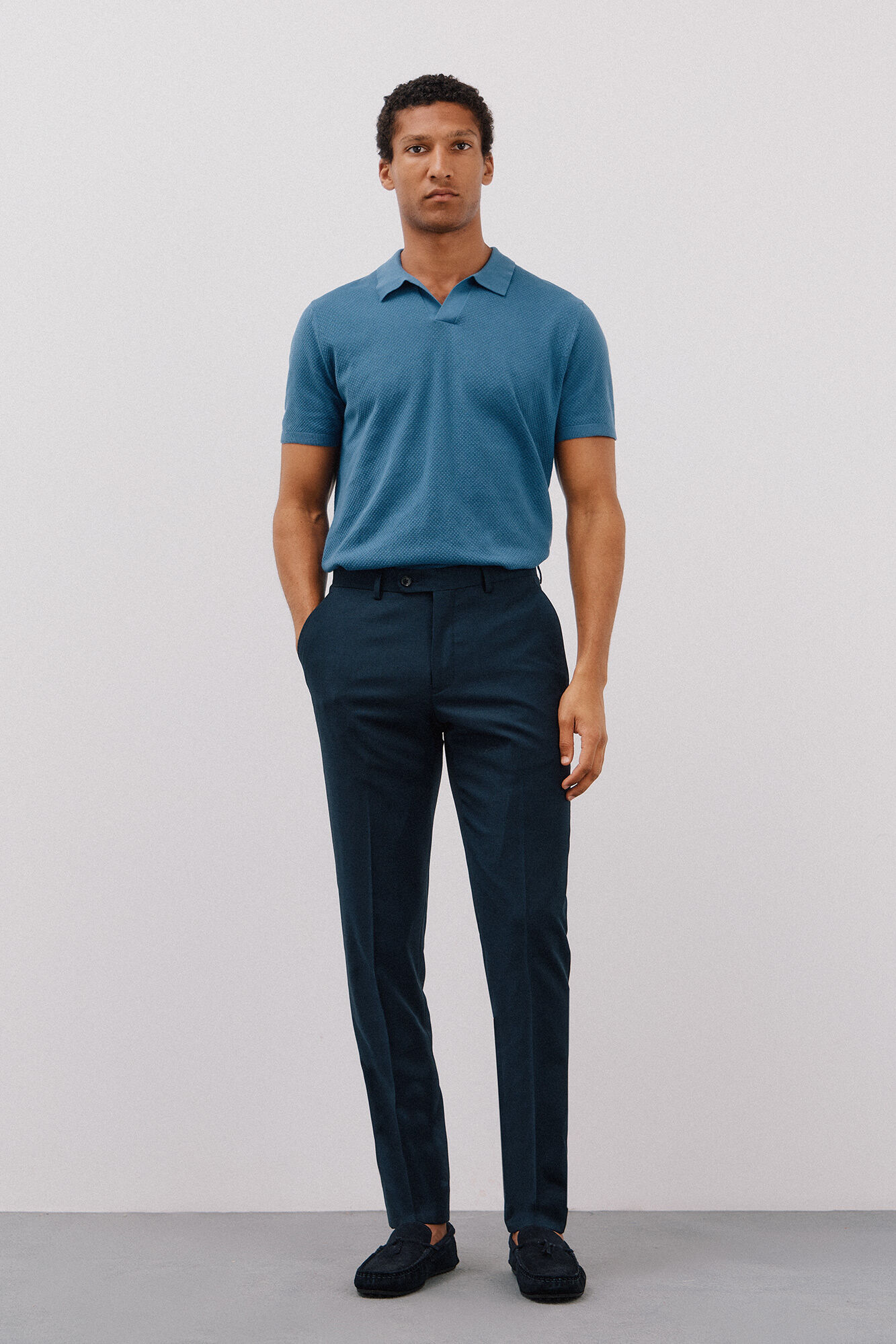 Cortefiel Short sleeve structured cotton polo shirt shirt Blue