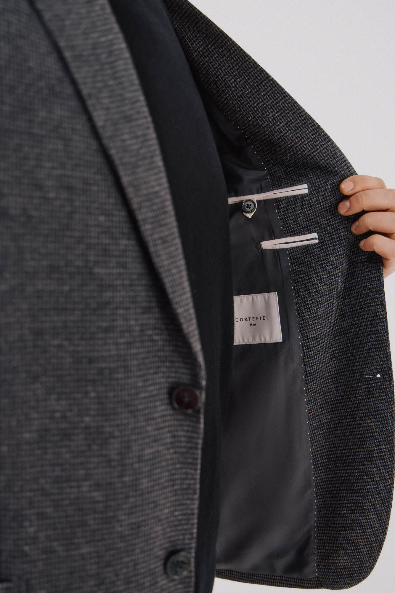 Cortefiel Houndstooth jersey-knit blazer Dark grey