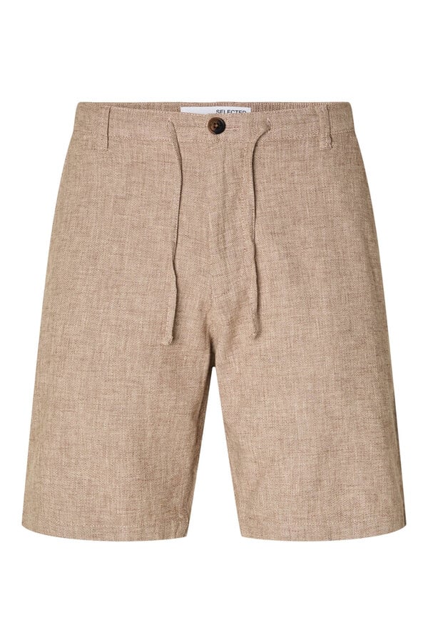 Cortefiel Pantalón chino corto confeccionado con lino y algodón orgánico. Marrón oscuro