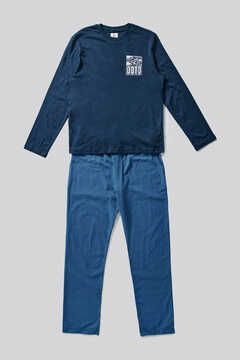 Cortefiel Jersey-knit and fabric pyjamas gift box Navy