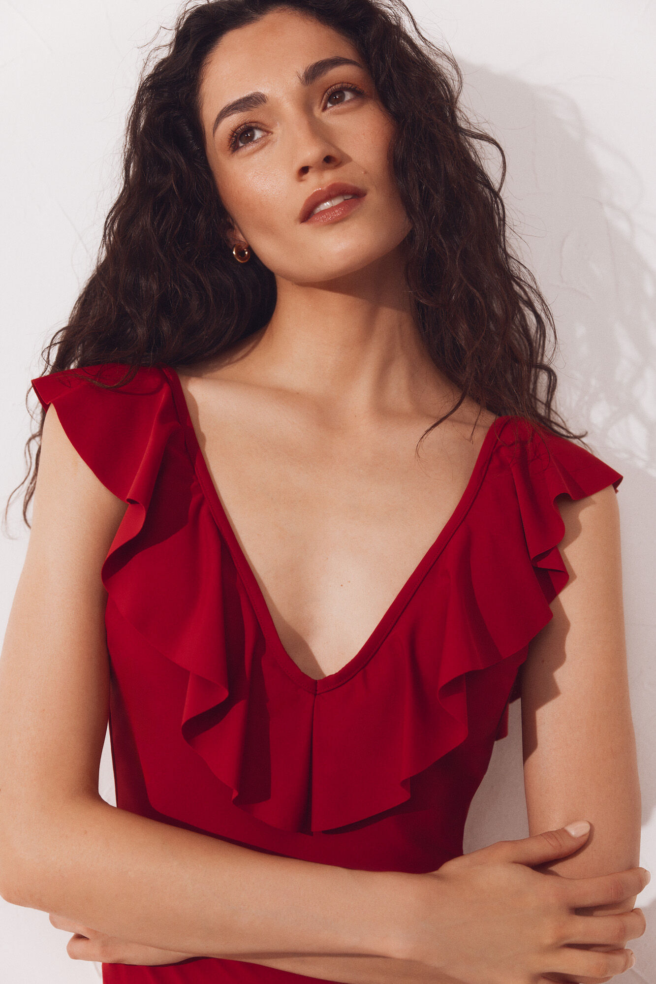 Cortefiel Mai&ocirc; shapewear/moldador com babados Vermelho
