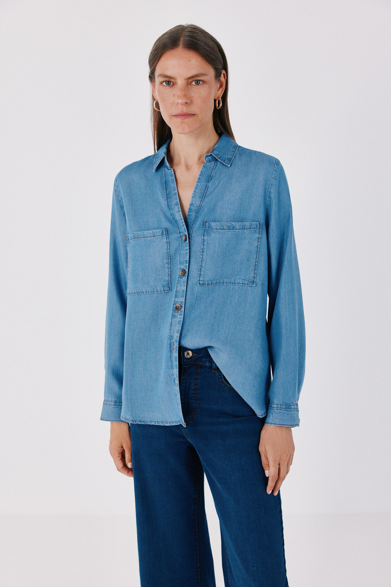 Cortefiel Camisa de ganga Tencel