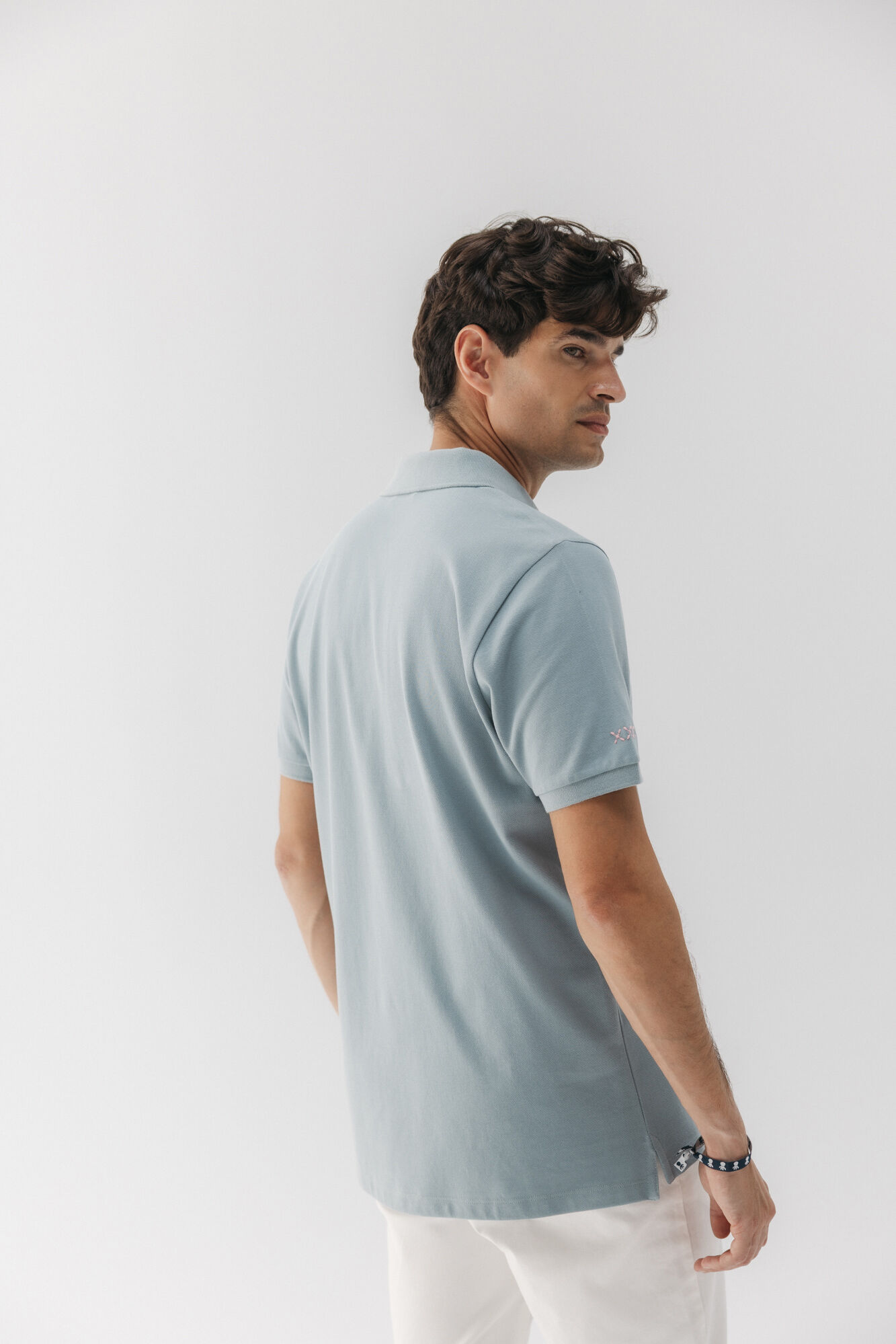 elPulpo Camisa polo lavada com bordado contrastante Azul