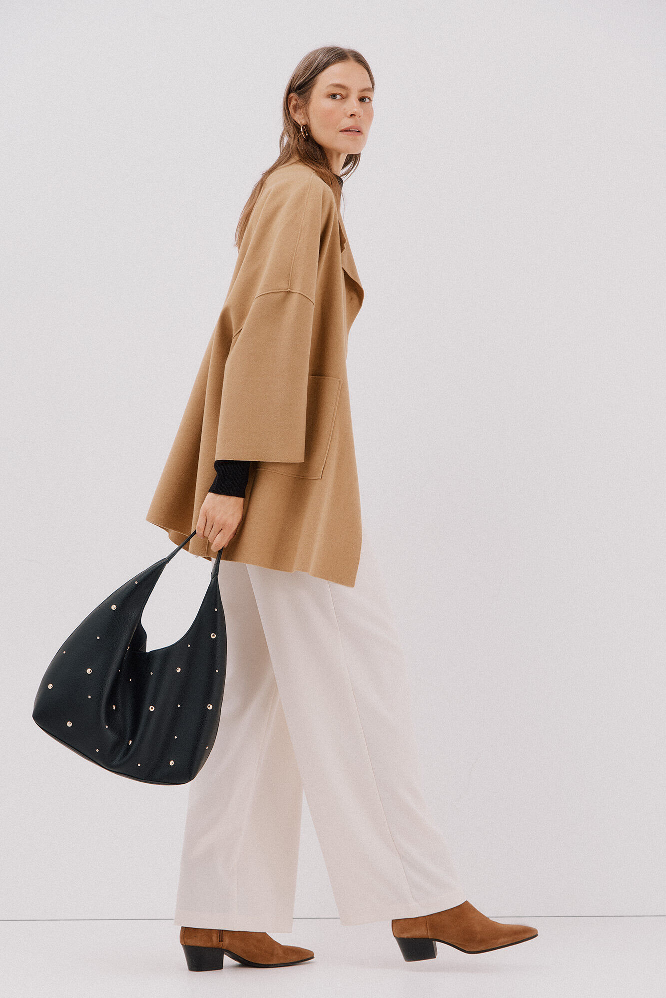 Cortefiel Cape coat with light fabric Beige