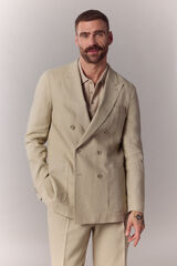 OOTO Blazer cruzado em mistura de linho Tostado