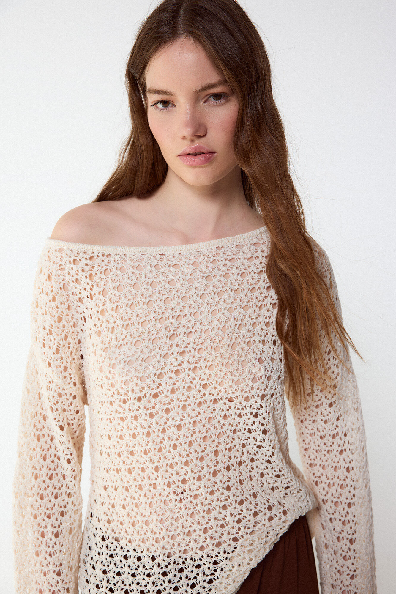 Slowlove Camisola de malha rendada Ecru