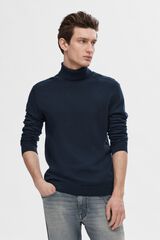 Selected Camisola gola alta em algod&atilde;o org&acirc;nico Azul