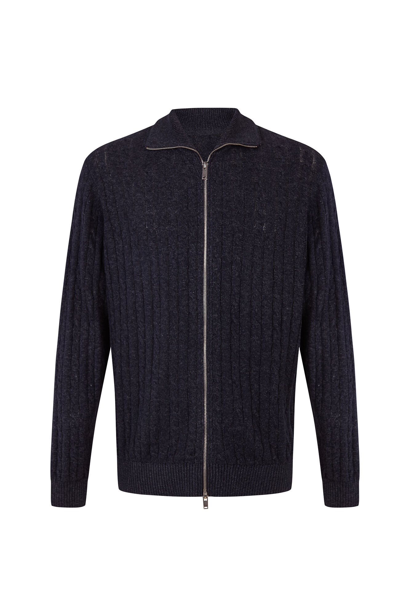 Cortefiel Cotton braided knit zip fastening cardigan Blue