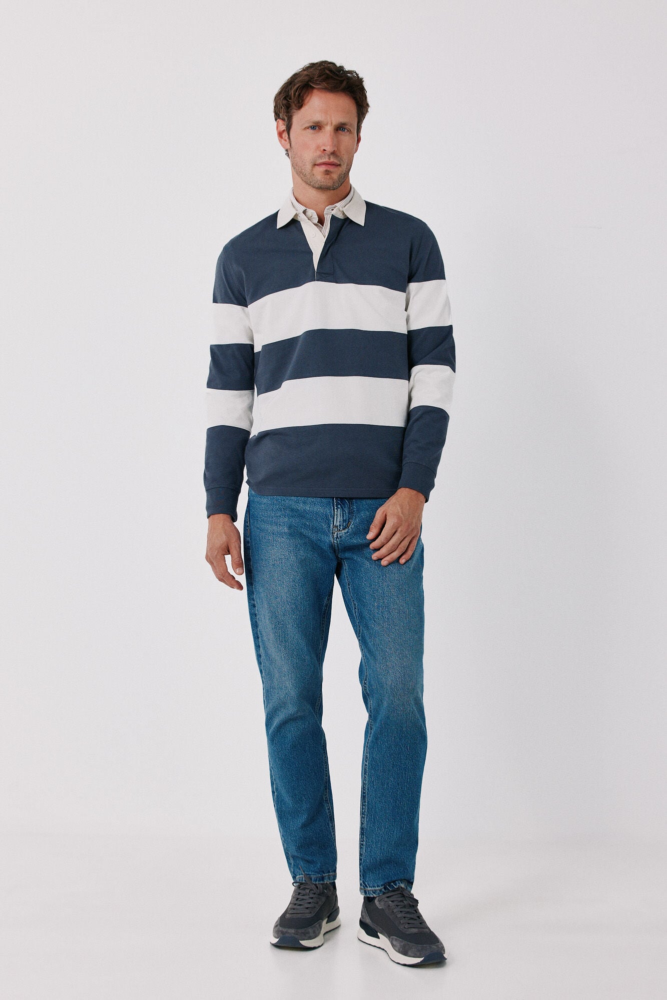Cortefiel Striped rugby polo shirt