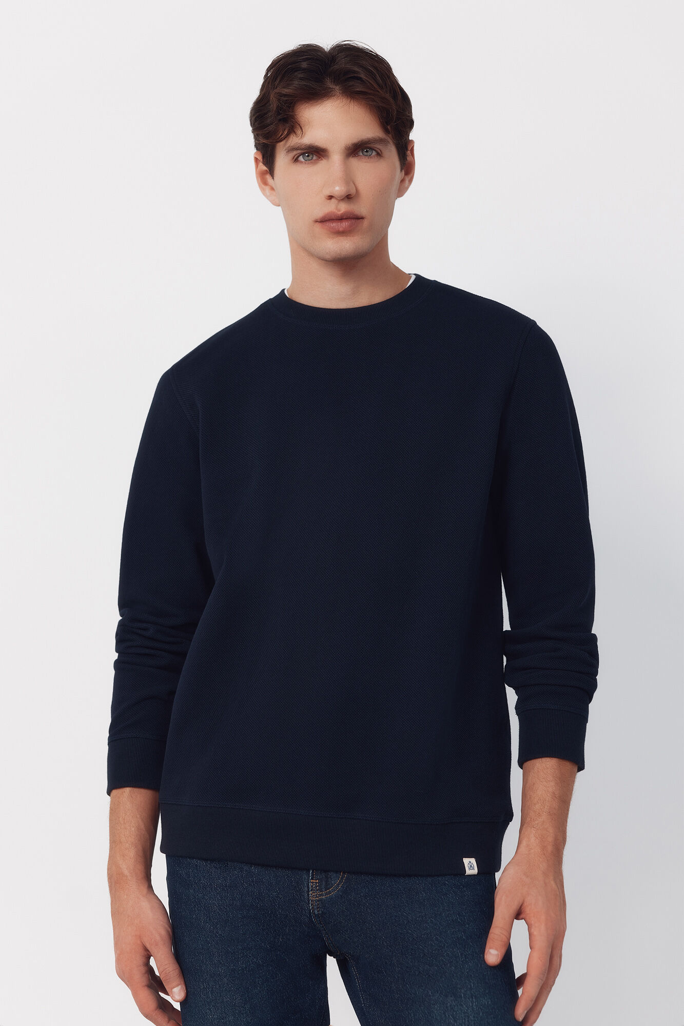 Cortefiel Textured crew neck sweatshirt Navy