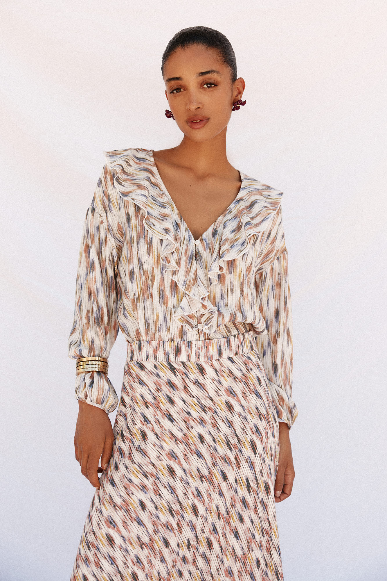 Cortefiel Ruffled printed blouse Multicolour