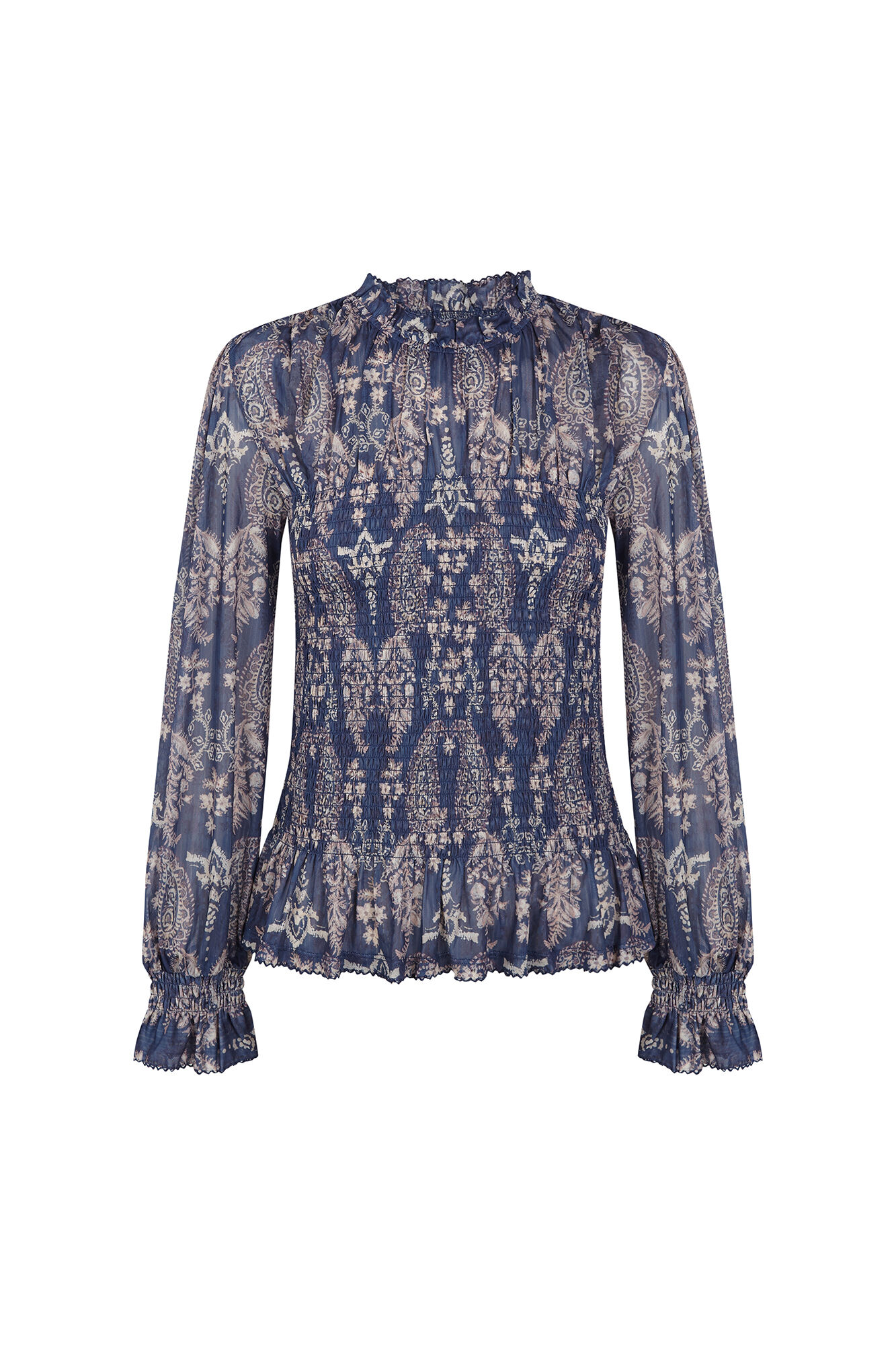 Slowlove Top tul estampado fruncido Estampado azul