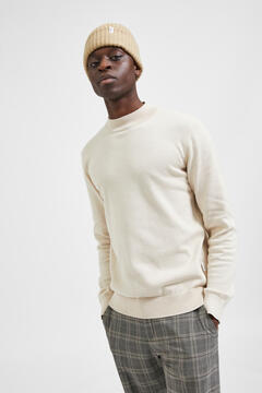 Cortefiel Jumper with perkins collar, made from organic cotton. Grey