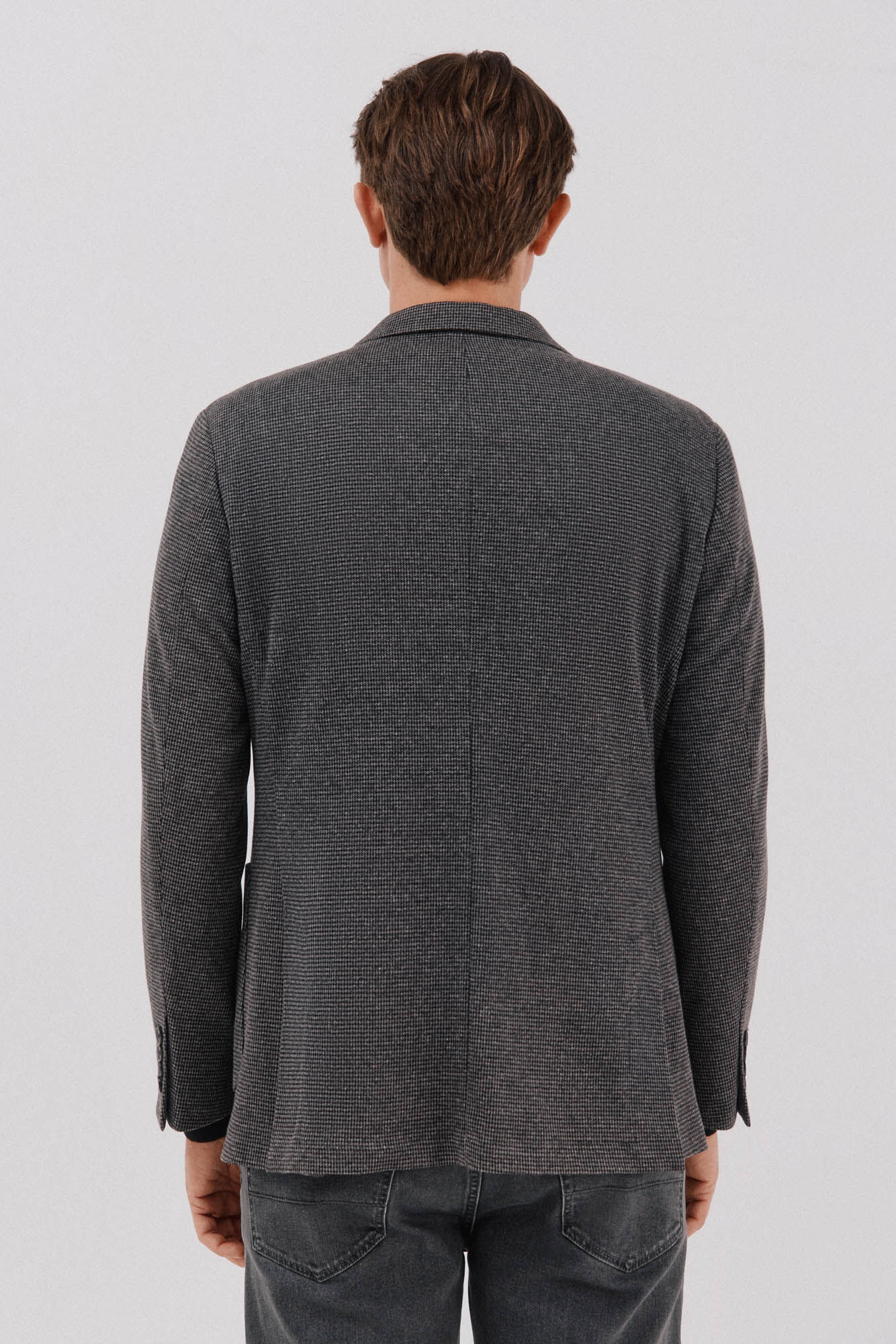 Cortefiel Houndstooth jersey-knit blazer Dark grey