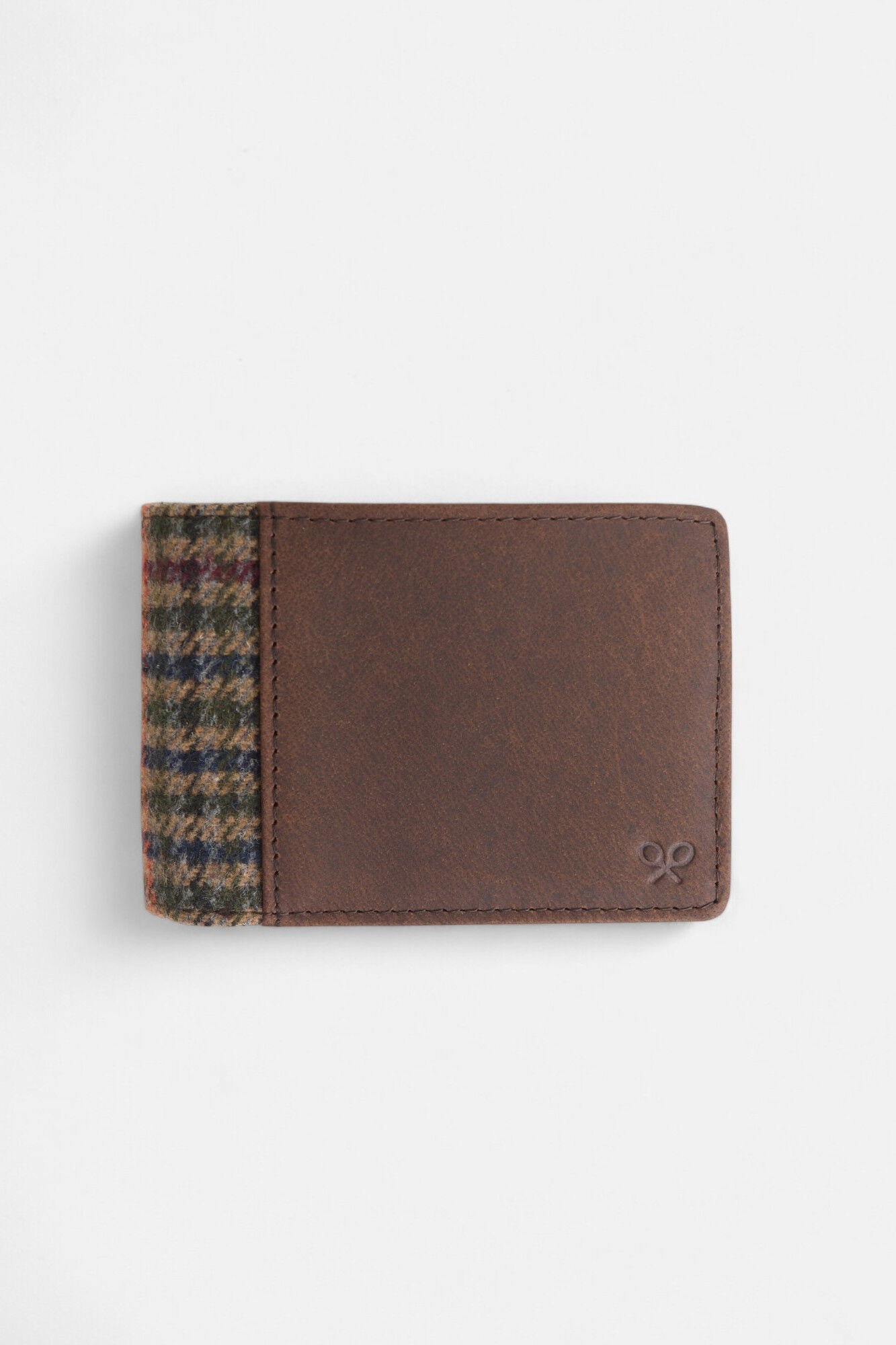 Silbon Carteira de couro com tecido xadrez