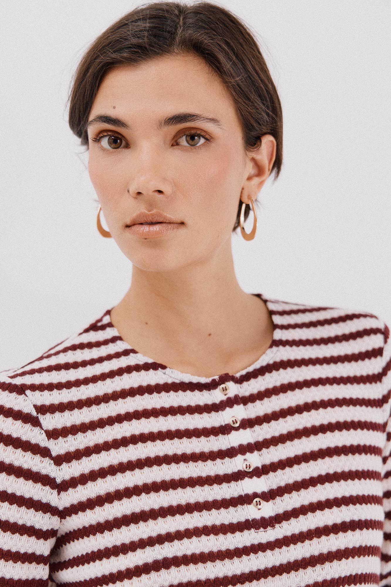 Cortefiel striped structured top Maroon