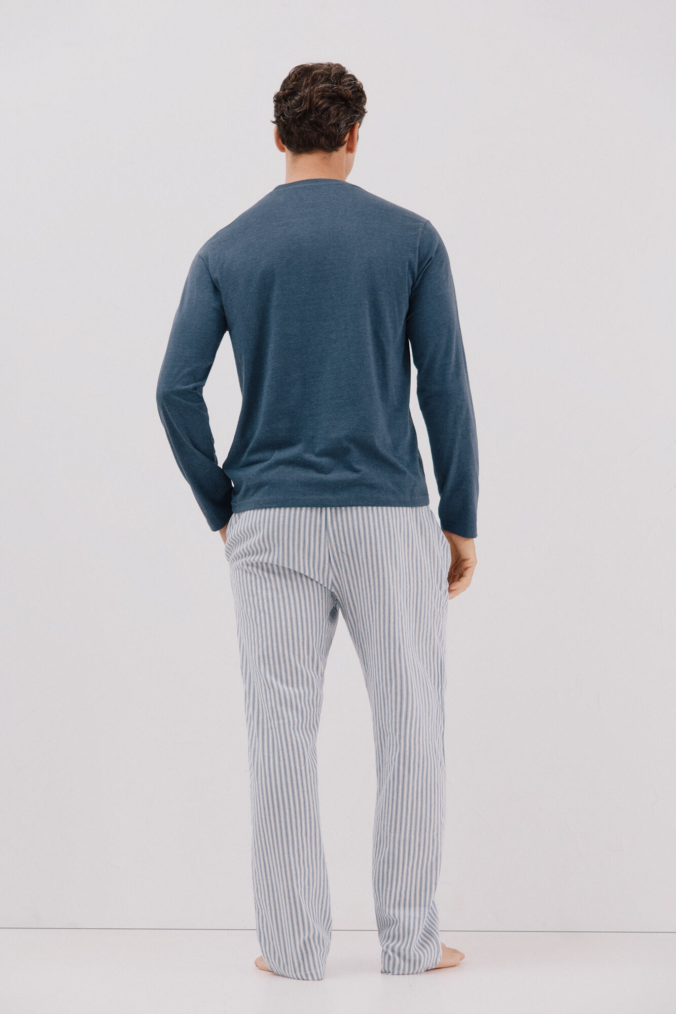 Cortefiel Jersey-knit and cloth pyjama set Blue