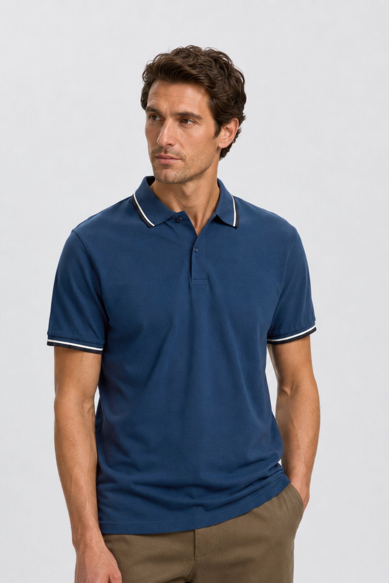 Selected Piqu&eacute; short sleeve polo shirt Blue