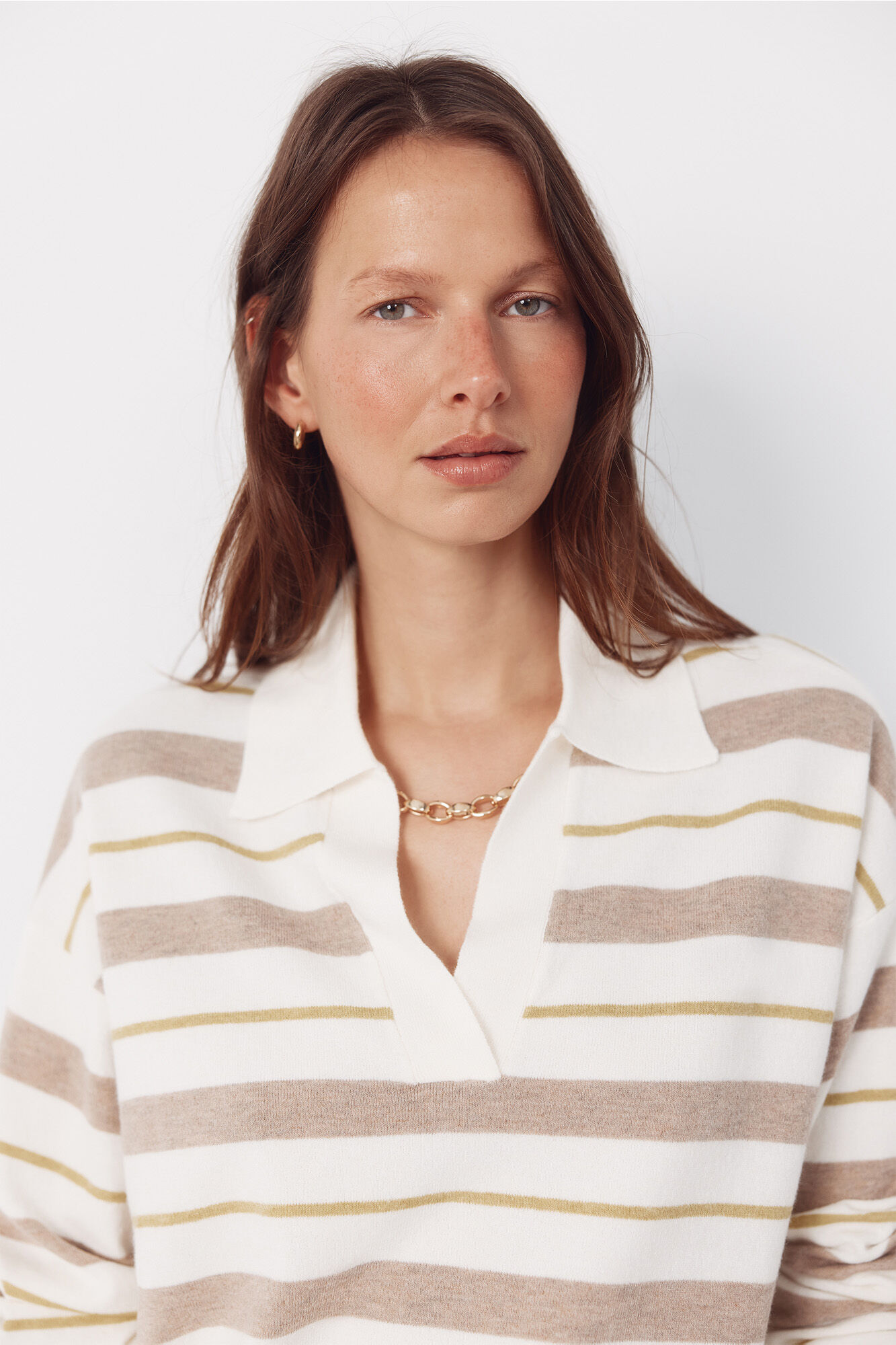 Cortefiel Striped polo jumper Ivory