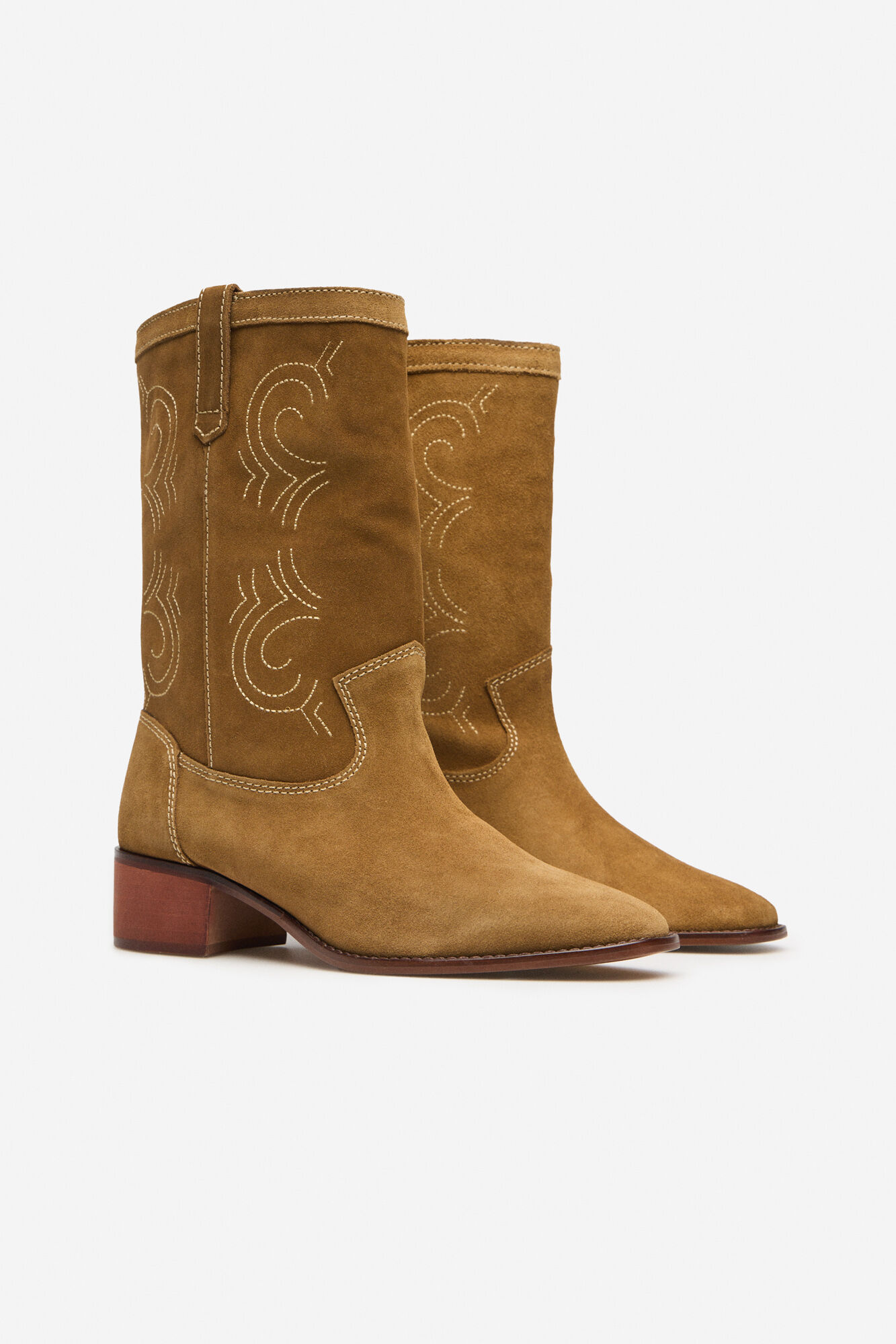 Cortefiel split leather boot with contrasting stitching Beige