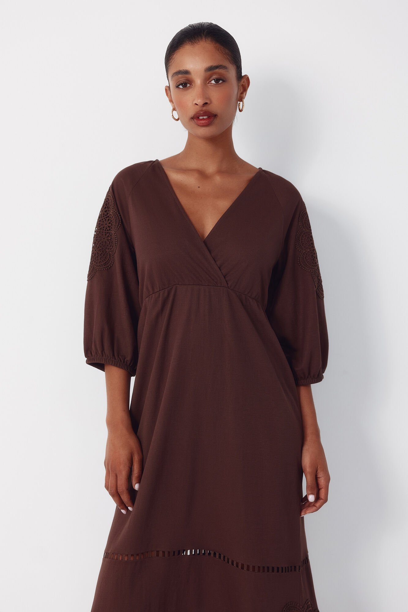 Cortefiel Floral guipure patchwork dress