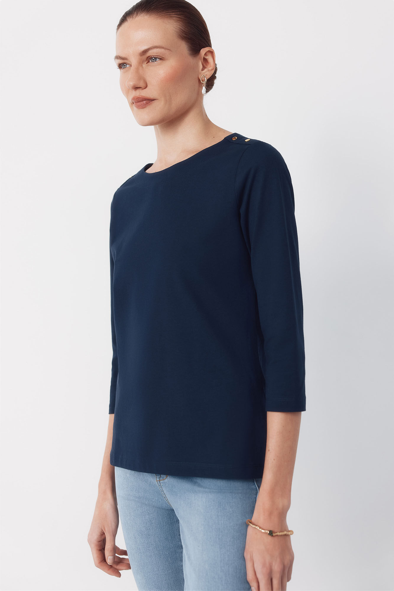 Cortefiel Essential boat neck t-shirt Navy