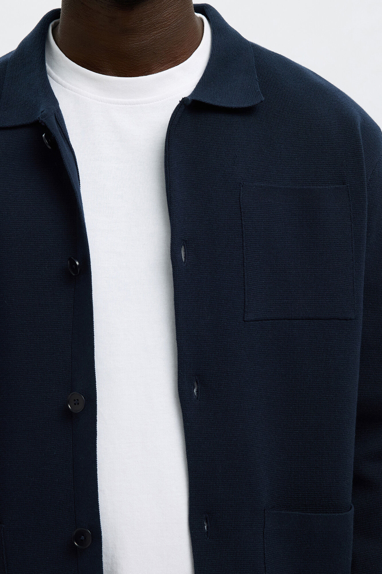 Selected 100% Organic cotton cardigan jacket with pockets. Navy