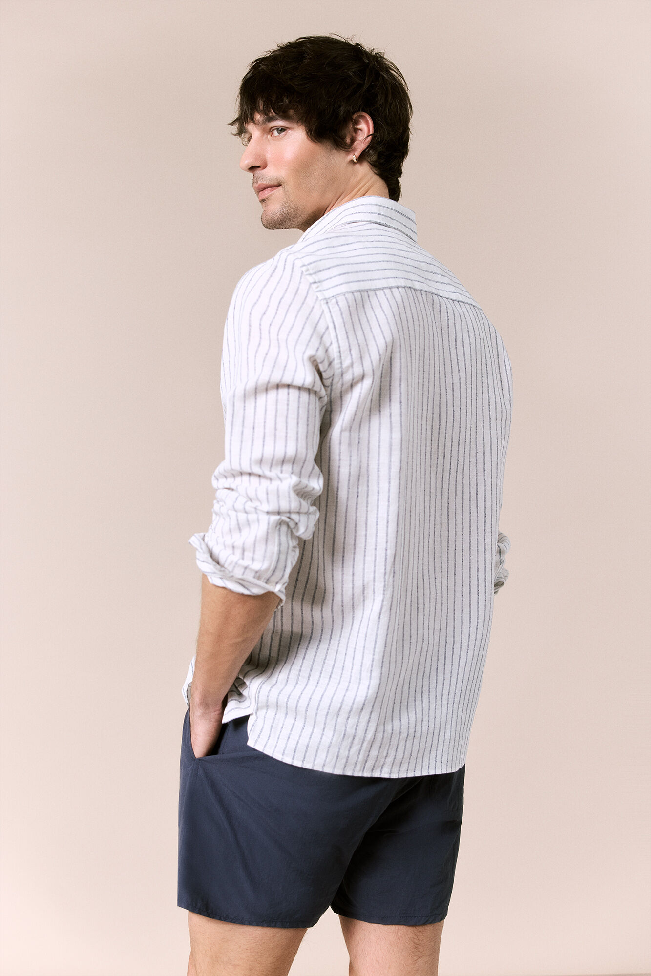 OOTO Striped linen long sleeve shirt White