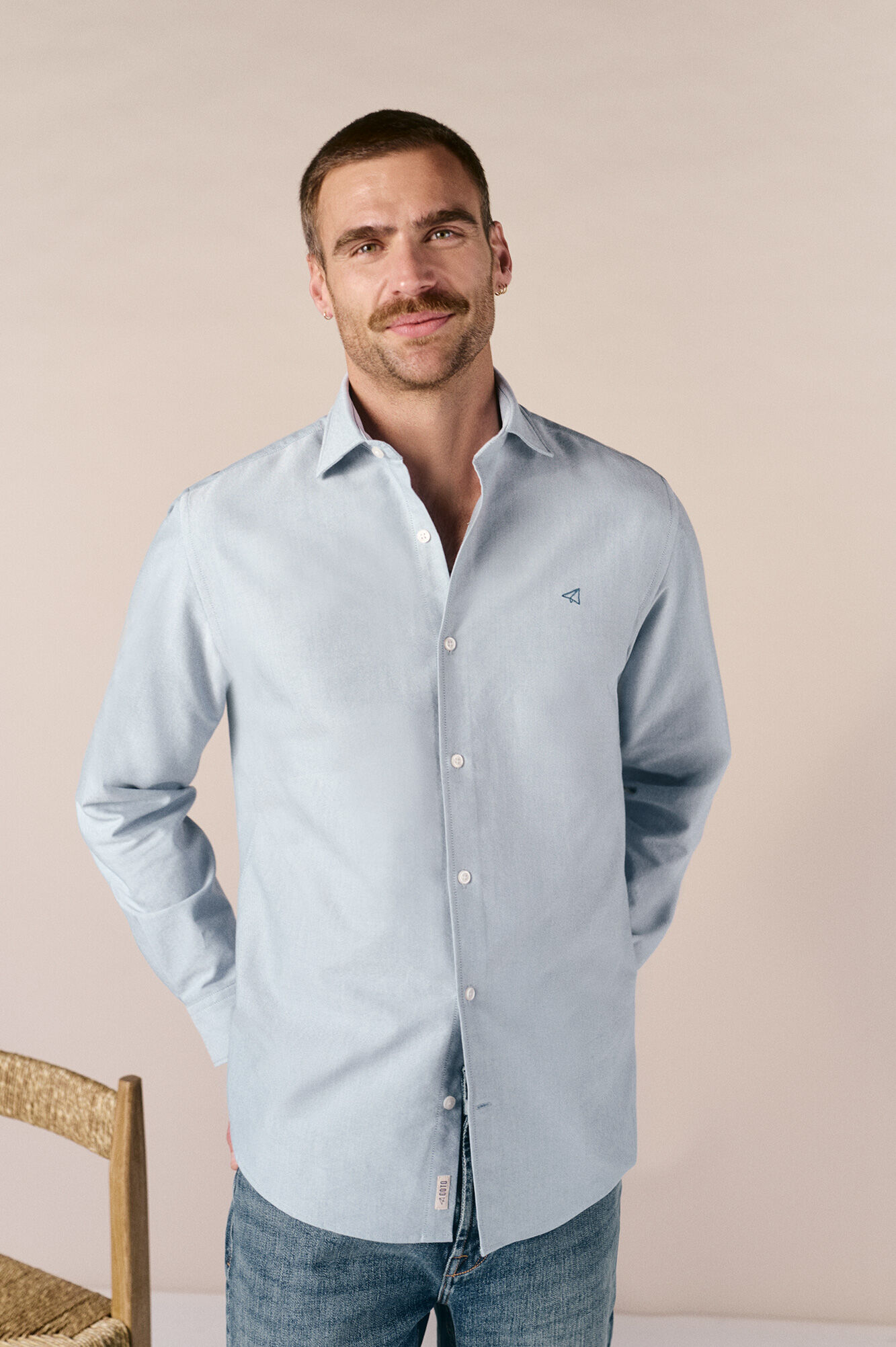 OOTO Camisa oxford lisa de manga comprida