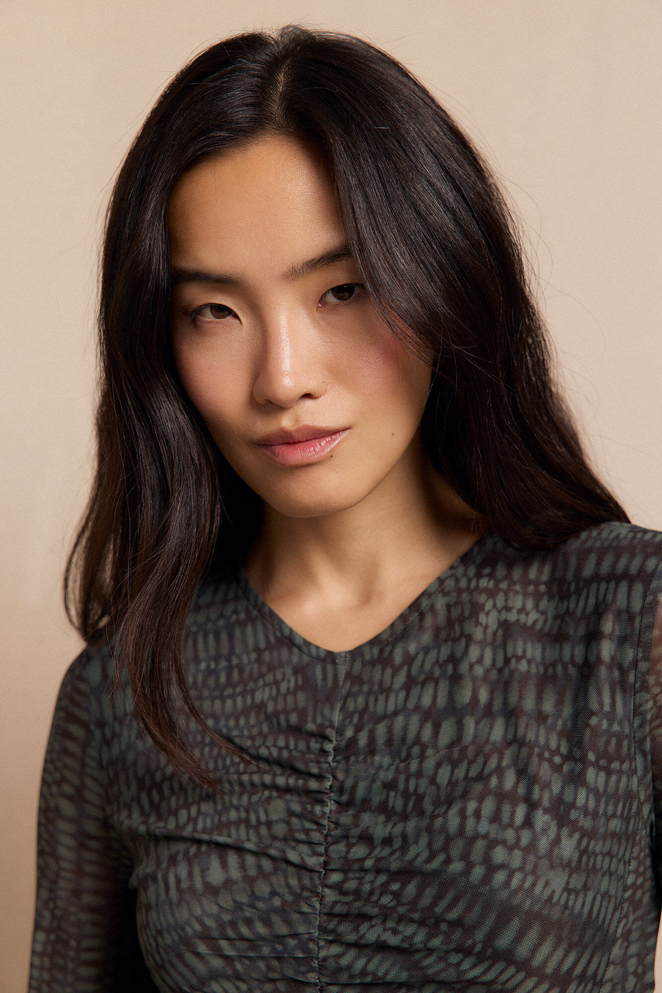 Slowlove Vestido malha estampado franzido Cinzento