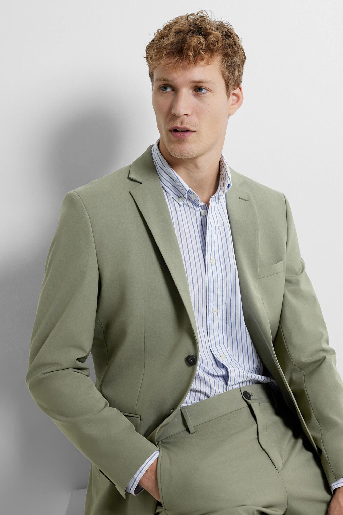 Selected Camisa de manga comprida Slim Fit confecionada com algod&atilde;o reciclado Impress&atilde;o